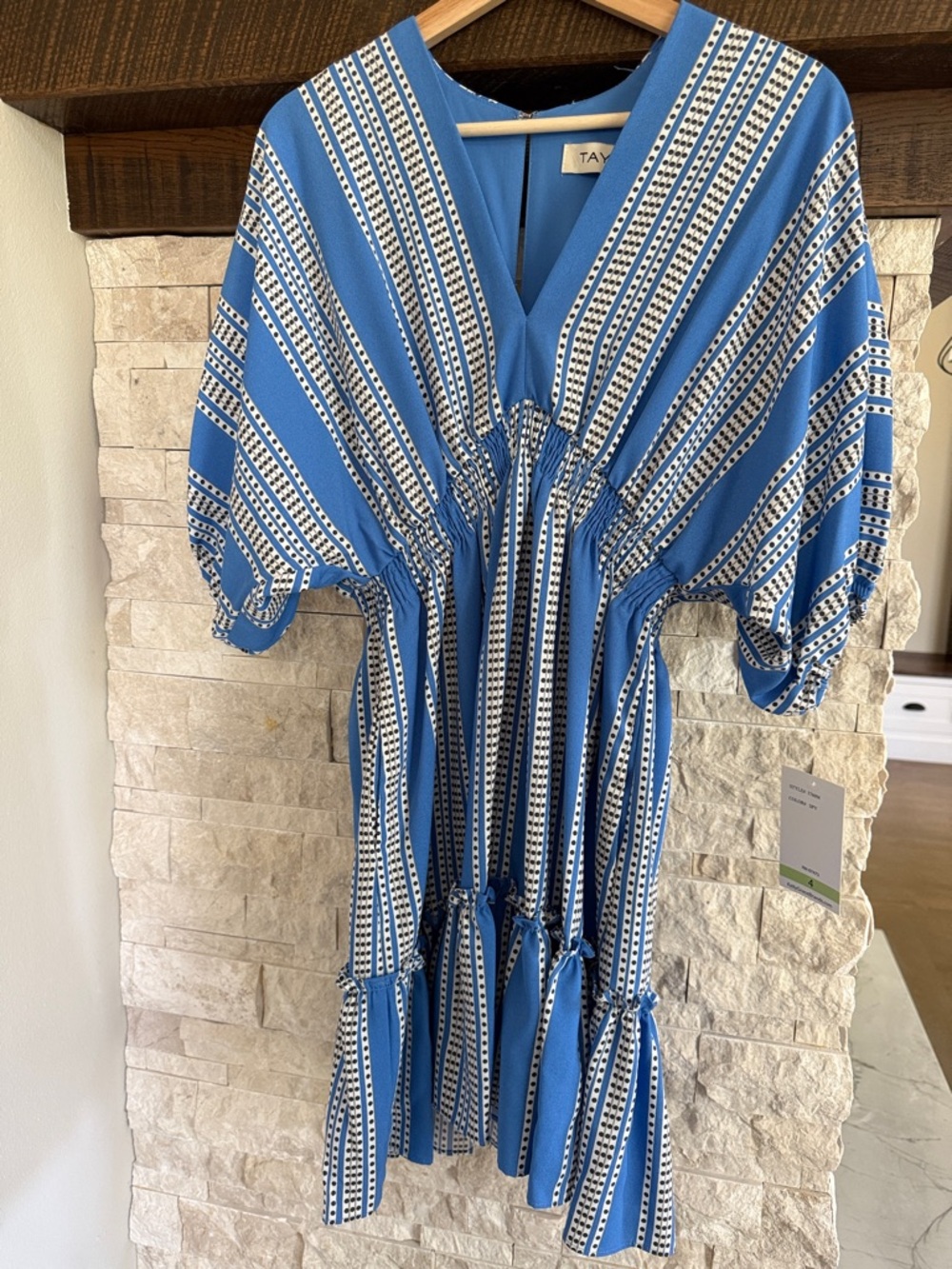 Taylor Blue and White Striped V-Neck Dress. Size 4 New w/tags